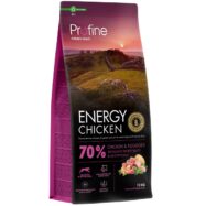 Profine Energy Chicken & Potatoes cães com alta atividade física. Ingredientes naturais promovem digestão saudável, muita energia, excelente condição física