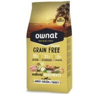 Ownat GF Prime Junior Chicken foi especialmente desenvolvida para cachorros desde o desmame até o final do seu crescimento. Rica em proteínas. Sem cereais.