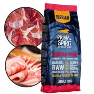 Primal Spirit Iberian Pork é um alimento diário para cães adultos de todas as raças, com elevado teor de carne de porco ibérico e presunto serrano espanhol.