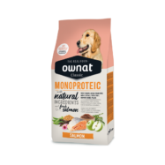 Ownat Classic Monoproteica salmão como única fonte de proteína animal. Para cães com problemas de alergias. Ingredientes naturais da mais alta qualidade.