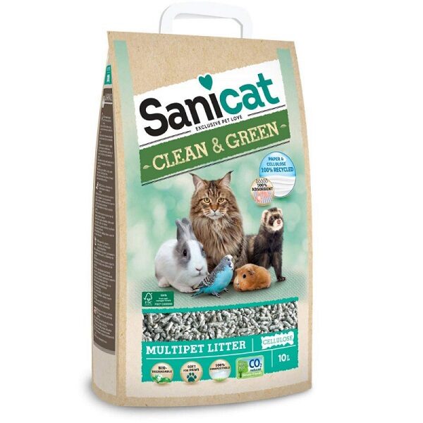 Sanicat Clean&Green Celulose é um absorvente para gatos e outros animais domésticos. Elevada absorção, eficaz na retenção de urina e controle maus cheiros