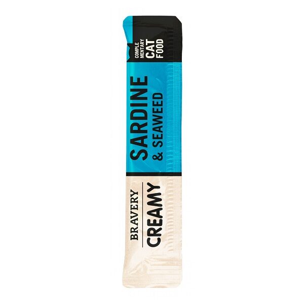 Bravery Creamy Sardinha & Algas um creme para gatos elaborado com sardinha como única fonte de proteína. Rico ácidos gordos ómega 3, benéficos para a saúde.