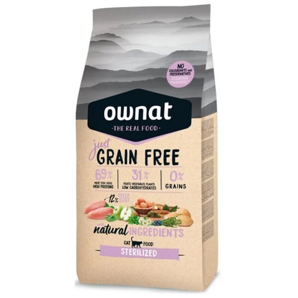 Ownat Just Grain Free Sterilized foi desenvolvida para gatos adultos esterilizados e com uma tendência natural ao sobrepeso. Envios grátis em 24 h.