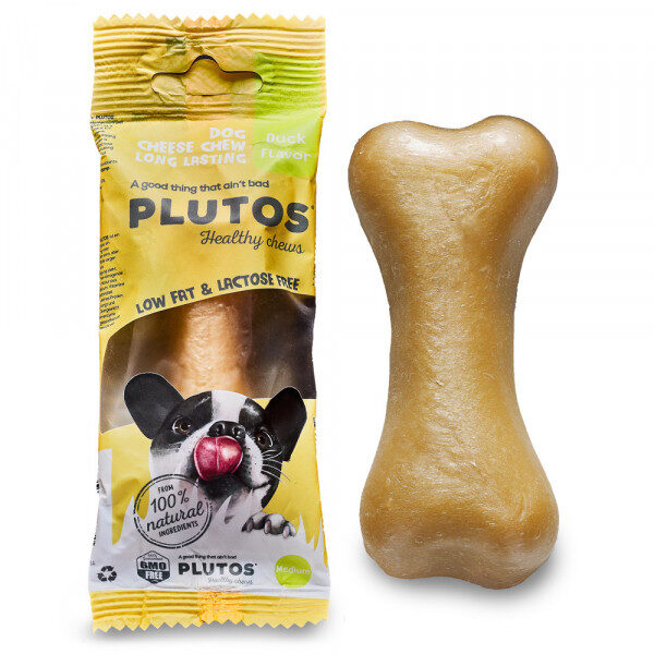 Plutos - Osso comestível de pato para cães, 100% natural, feito de caseína, proteína do leite de alta qualidade, sem lactose e sem glúten.