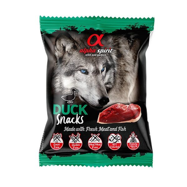 Recompense o seu cão com Alpha Spirit Snacks Pato, elaborados com ingredientes naturais. Sem grãos e sem glúten. Livre de farinha de carne.