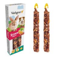 STICKS com frutos para Coelhos e Porquinhos-da-Índia naturais e feitos no forno, com uma variedade de ingredientes a envolver um biscoito delicioso.