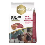 Amity Super Premium Iberian Pork é uma ração hipoalergénica para cães adultos de todas as raças. rica em carne de porco ibérico de alta digestibilidade.