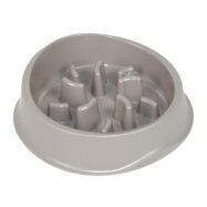 Gamela de alimentação lenta para cães em plástico. Evita que o alimento seja consumido rapidamente. Fundo antiderrapante, graças ao anel em borracha.