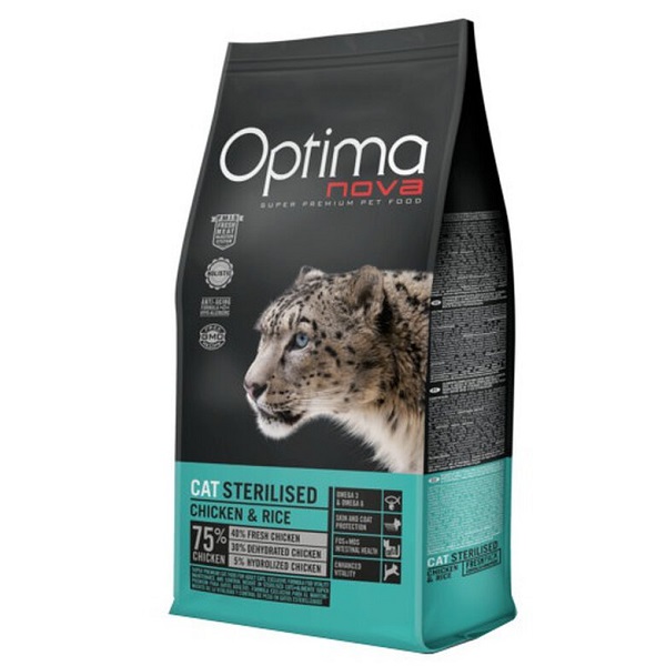 comida_gato_optima_nova_cat_sterilised_maiapet A ração Optima Nova Sterilised tem um teor ideal de calorias e gordura. L-carnitina ajuda a transformar as gorduras em energia. 75% carne de frango.