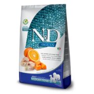 Farmina N&D Ocean Bacalhau é um alimento completo para cães adultos, formulado com bacalhau, abóbora e laranja. Matérias-primas ricas em ácido gordo Ómega-3
