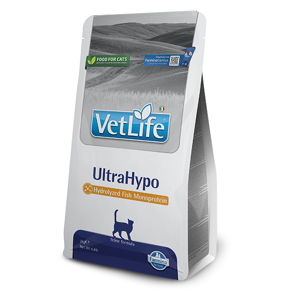 Farmina-Vet-Life-feline-2kg-ULTRAHYPO-maiapet Farmina Vet Life UltraHypo Gatos um alimento dietético completo para gatos com reações adversas aos alimentos (alergias e intolerâncias), vómito recorrente.