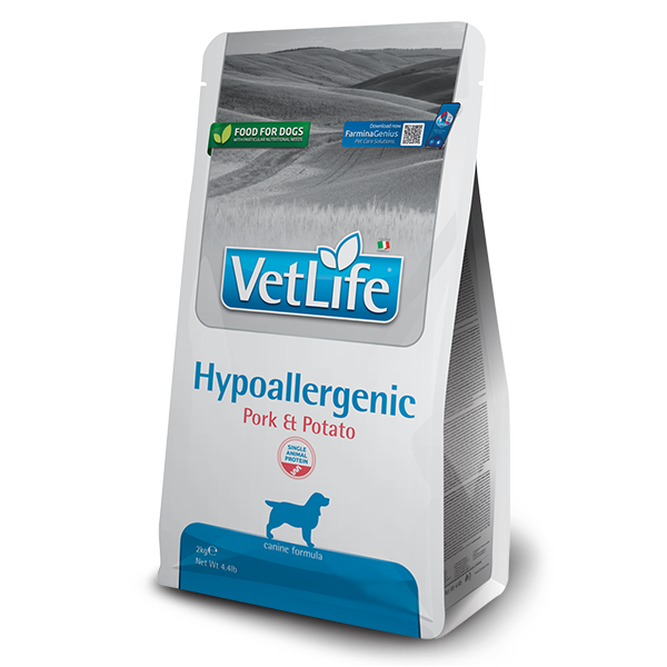farmina-vet-life-canine-hypo-pork-maiapet Farmina Hypoallergenic Pork um alimento altamente concentrado de ácidos gordos essenciais, auxiliam na redução de processos inflamatórios que afetam a pele.