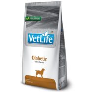 Farmina Vet Life Diabetic um alimento completo para cão adulto, formulado para controlar a ingestão de glicose do animal e ajuda na redução do peso corporal