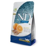 Farmina N&D Ocean Cat é um alimento completo para gatos adultos esterilizados. com matérias-primas ricas em ácidos gordos Ómega-3 e antioxidantes naturais.