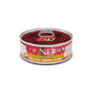 N&D Quinoa Skin & Coat é um alimento húmido dietético completo para gatos, indicado para redução de intolerâncias a ingredientes e nutrientes.