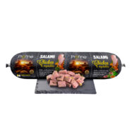 Profine salame de frango e vegetais - Alimento complementar para cães com 90% de frango, vegetais e complexos marinhos, como o óleo de salmão e algas.